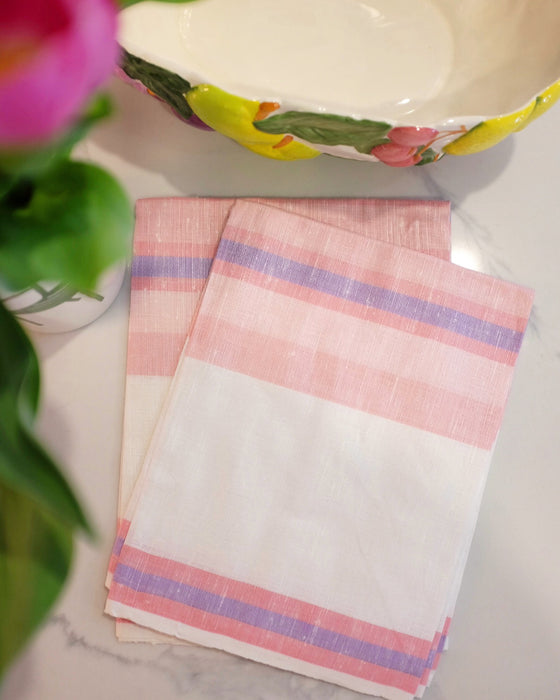 Pink and Purple Stripe Linen Kitchen Towel