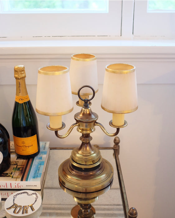 Brass Table Lamp with Cream & Gold Shades