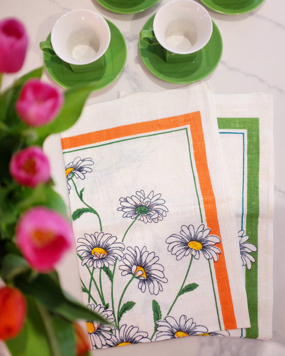 Green and Orange Daisy Kitchen Towels