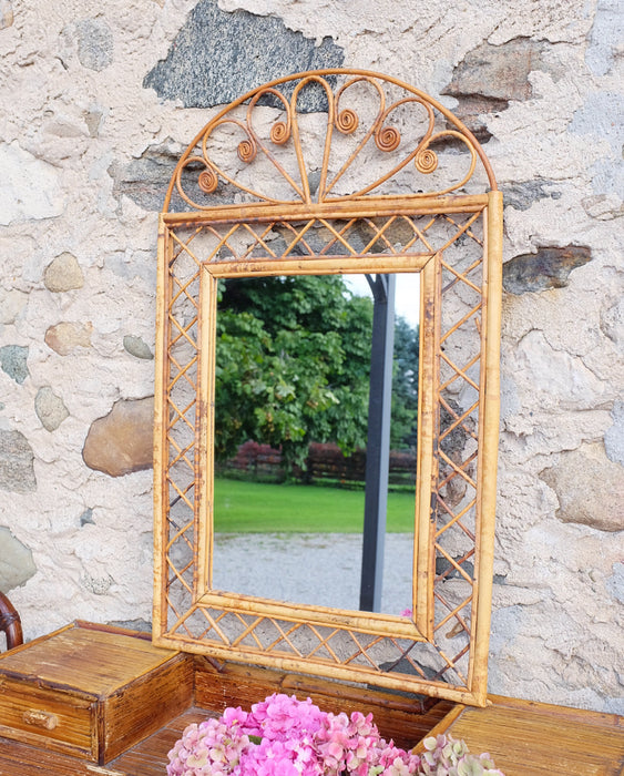 Arched Burnt Bamboo Wall Mirror