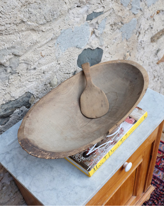 Antique Dough Bowl with Butter Paddle