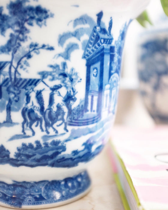 Blue and White Toile Bell Shaped Vase