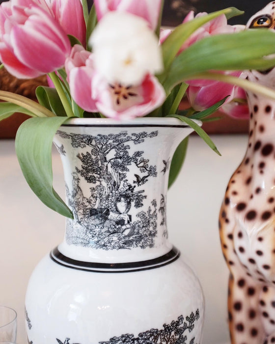 Black and White Rooster Toile/Chinoiserie Vase