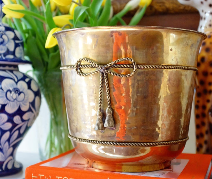 Brass Cache Pot with Bow