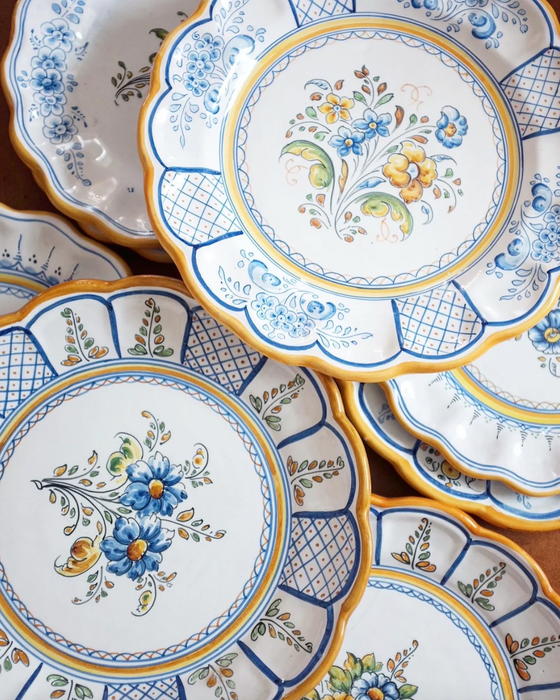 Set of 8 Portuguese Blue and Yellow Floral Plates