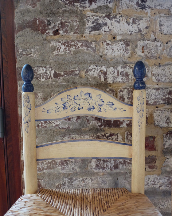 Pair of Blue and White Rush Seat Bar Stools