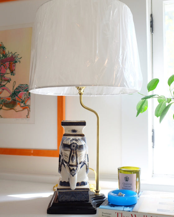 Pair of Blue & White Elephant Lamps