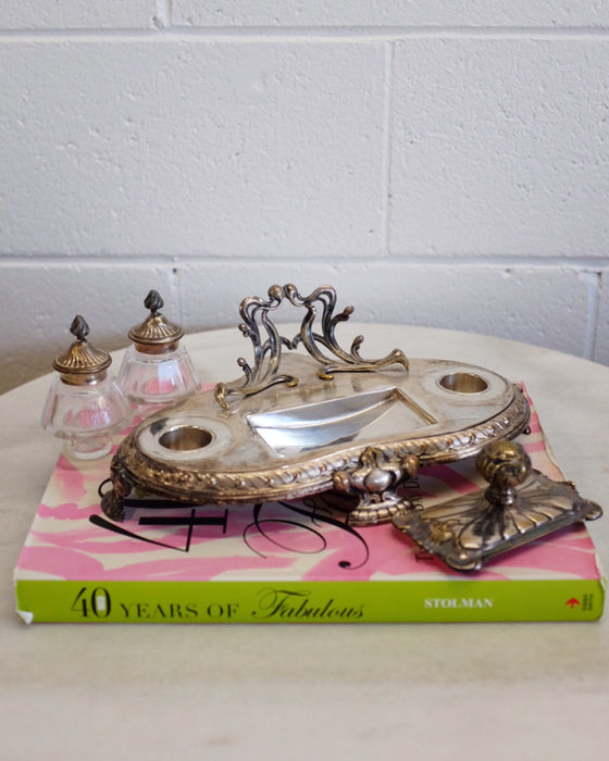 Silver Plate Desk Set Ink Stand