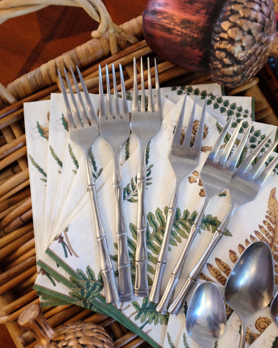 Set of 10 Silver Metal Faux Bamboo Serving Utensils