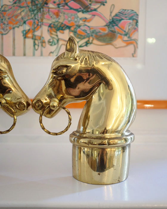 Solid Brass Horse Head Andirons