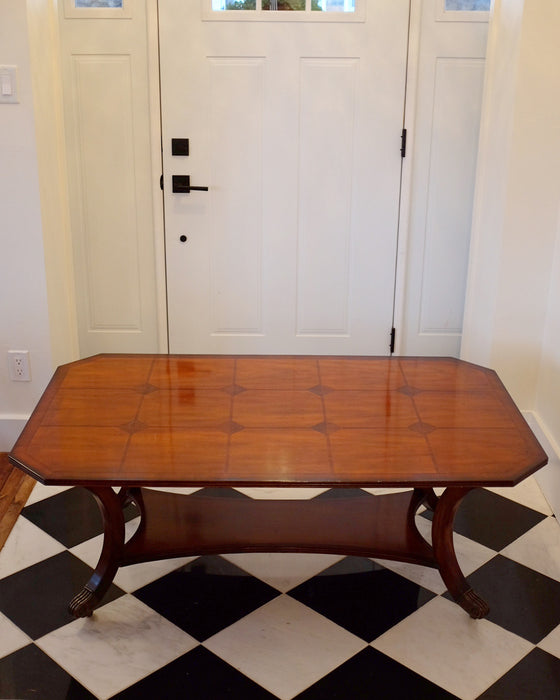 Large Inlaid Clawfoot Coffee Table on Casters