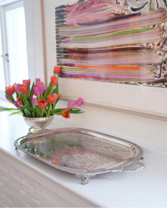 Large Footed Silver Plate Tray
