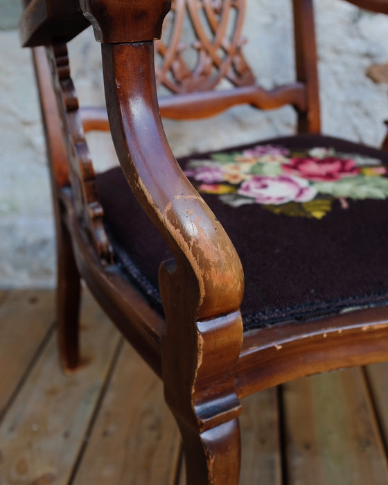 Antique Chippendale Style Needlepoint Chair