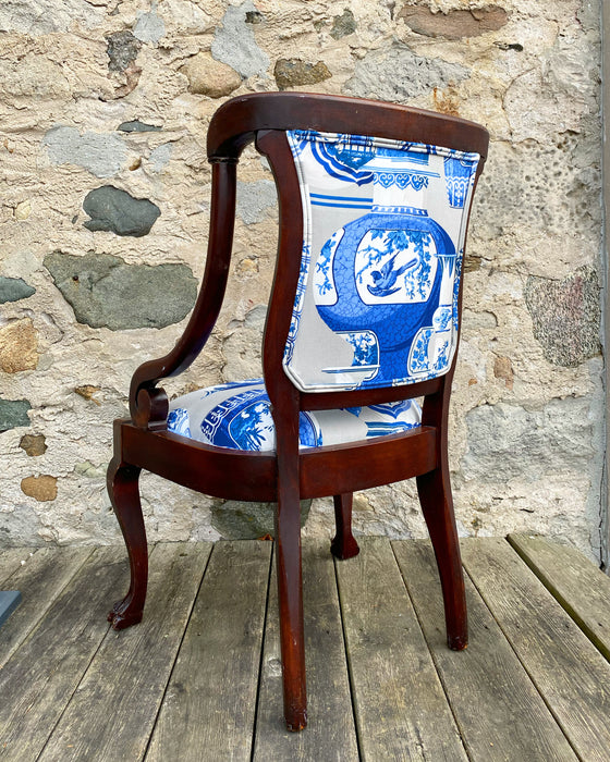 Blue and White Vase Upholstered Antique Chair