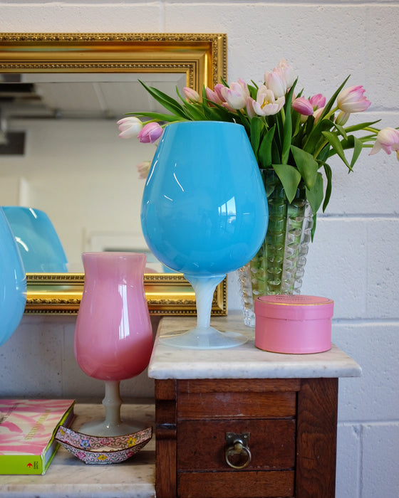 Large French Blue Opaline Goblet