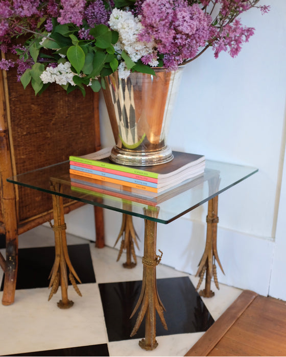 Gilt Wheat Sheaf Accent Table with Glass Top