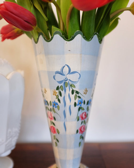 1970s Jane Keltner Painted Tole Vase