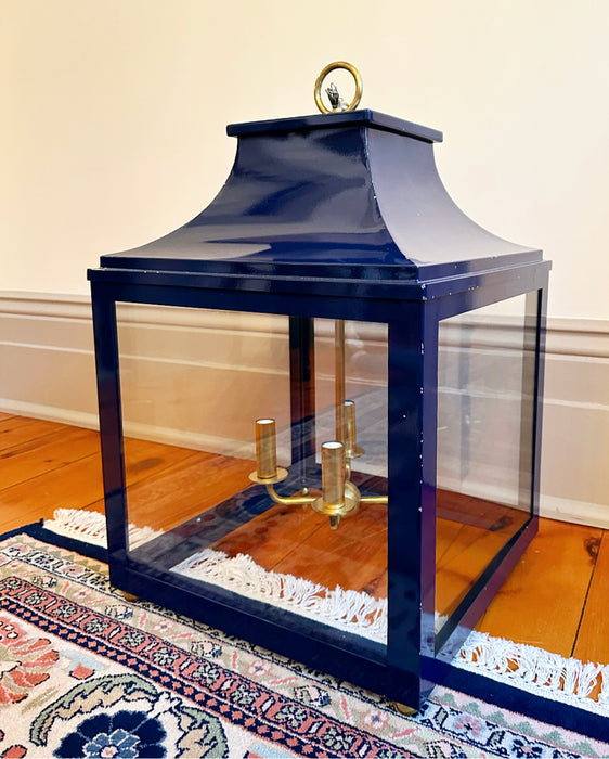 Navy Blue and Aged Brass Large Lantern