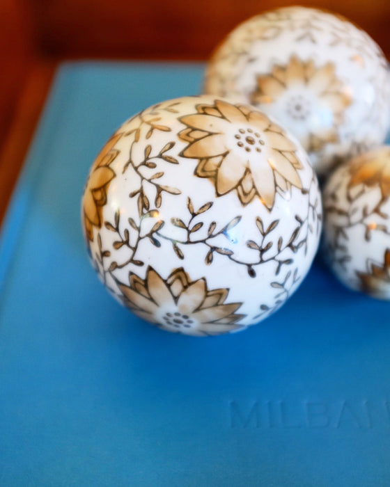 Brown and White Floral Chinoiserie Carpet Balls