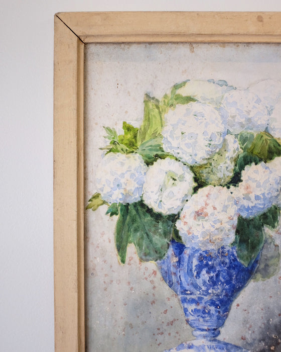 French Hydrangea Blue and White Watercolour Painting