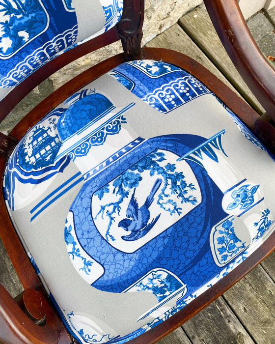 Blue and White Vase Upholstered Antique Chair