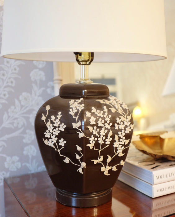 Brown Table Lamp with Plaster Flowers