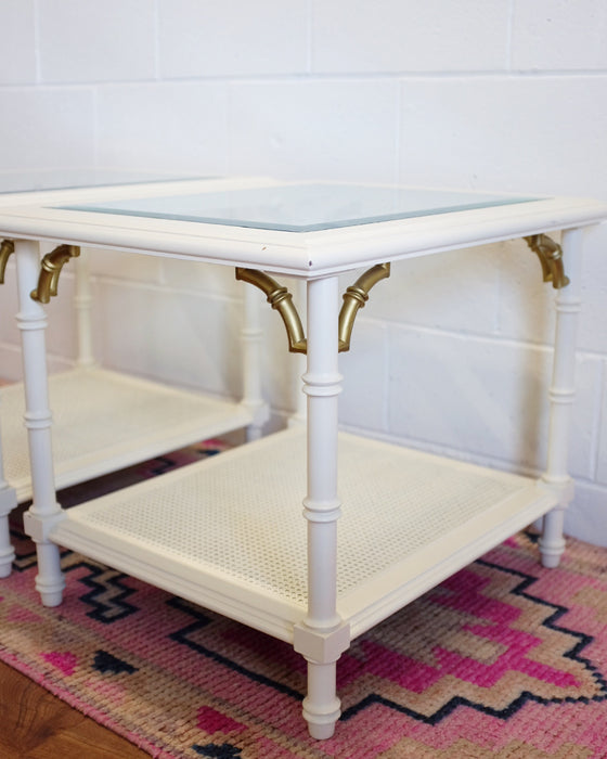 Pair of Cream & Gold Faux Bamboo Tables