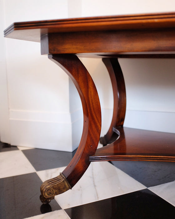 Large Inlaid Clawfoot Coffee Table on Casters