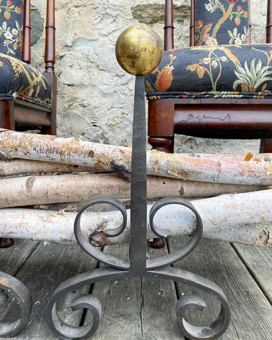 Pair of Cast Iron and Brass Andirons
