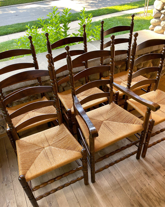 Set of 6 Ladder Back Rush Seat Dining Chairs