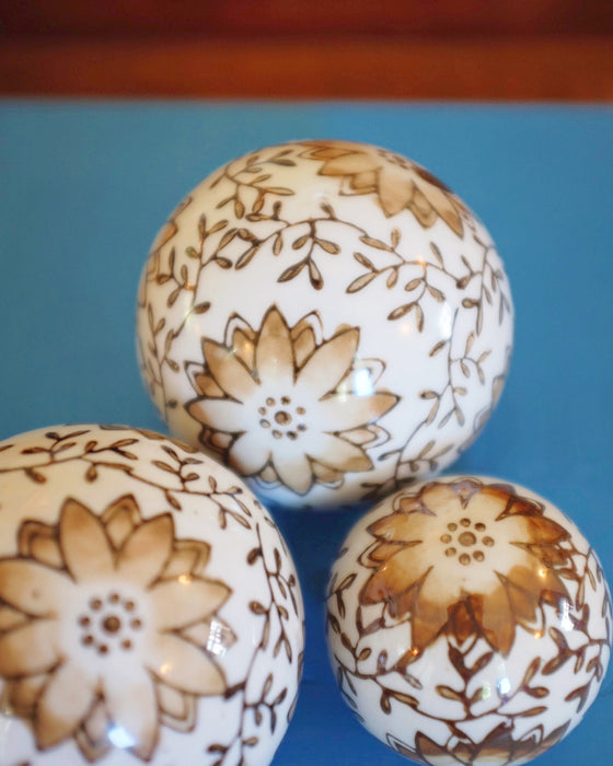 Brown and White Floral Chinoiserie Carpet Balls