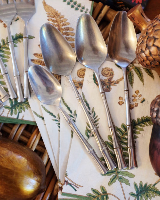 Set of 10 Silver Metal Faux Bamboo Serving Utensils