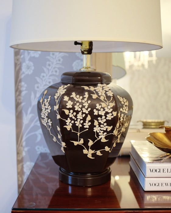 Brown Table Lamp with Plaster Flowers