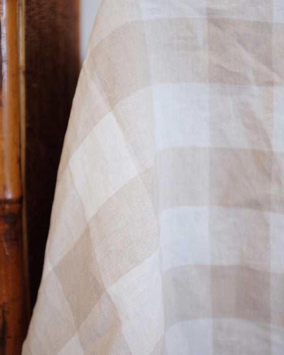 Beige and Off White Buffalo Check Linen Square Table Cloth