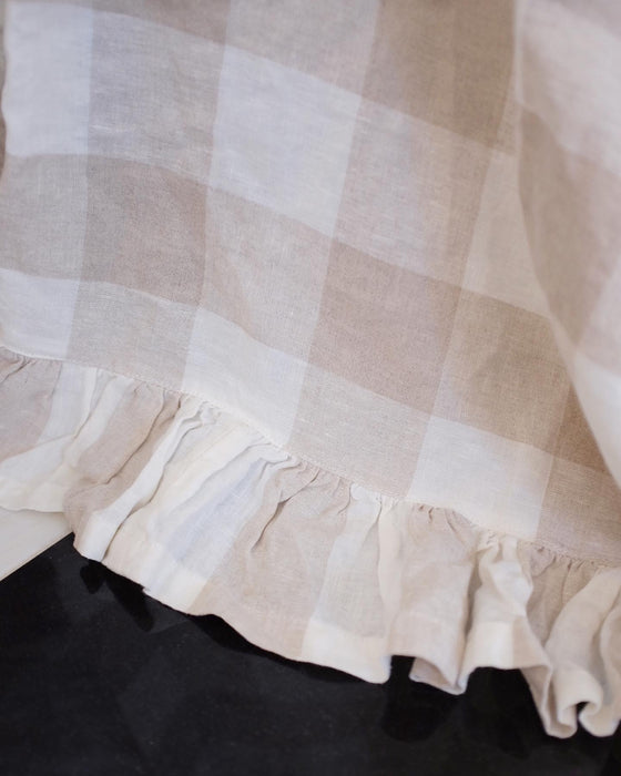 Beige and Off White Buffalo Check Linen Square Table Cloth