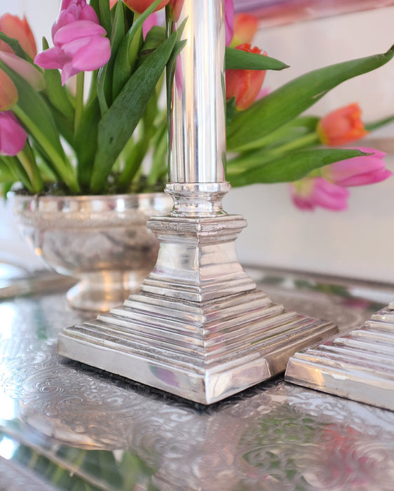 Large Silver Plate Candlesticks
