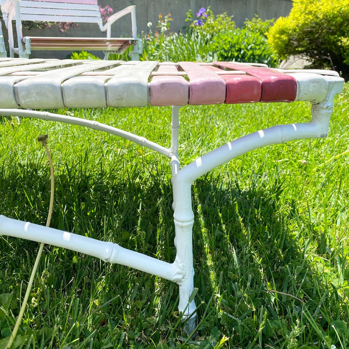 1970s Hauser Pink & White Wrought Iron Faux Bamboo Set