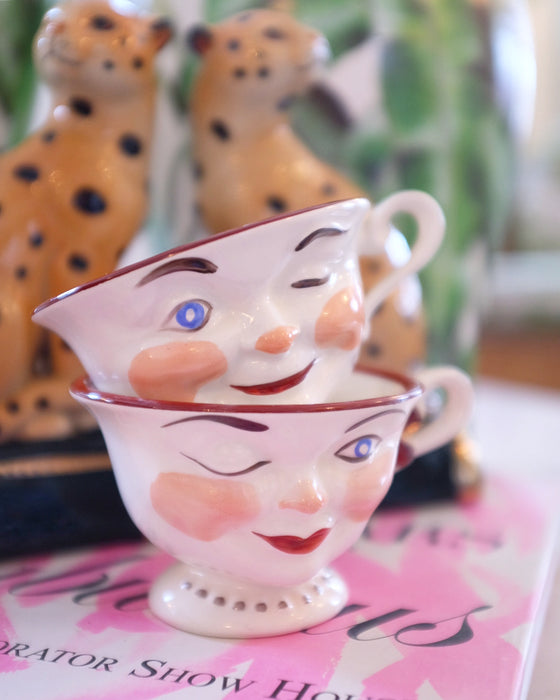 Staffordshire His & Her Winking Tea Cups